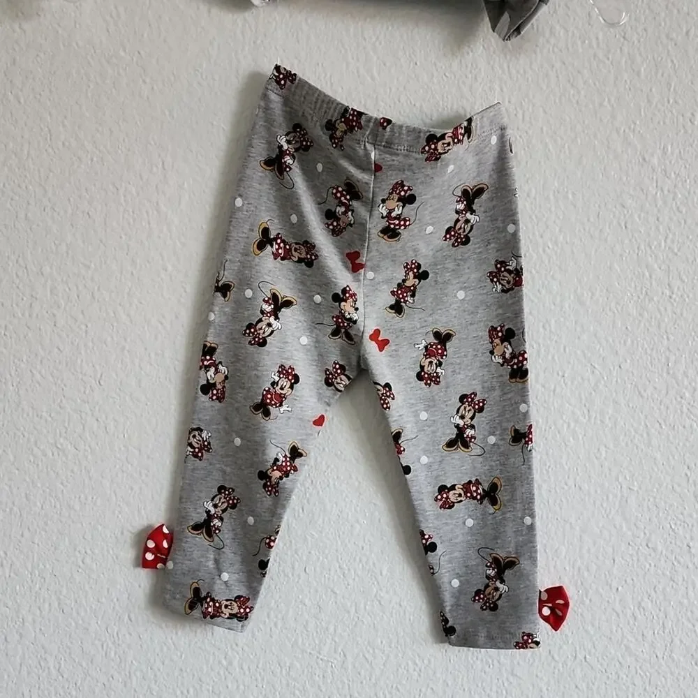 DISNEY Minnie Mouse Shirt & Leggings Set Walt Disney World Size 18M Gray & Red